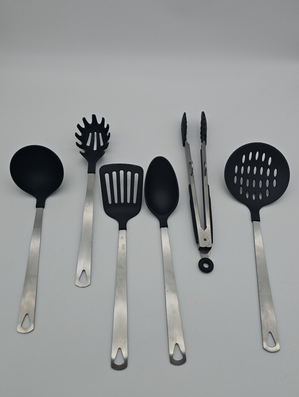 Matching Mixed Lot of 6 Unbranded Kitchen Utensil Supplies Stainless Black Handl